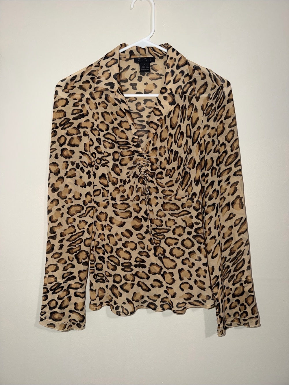 The Limited Women’s Small 100% Silk Leopard Print Ruched Blouse